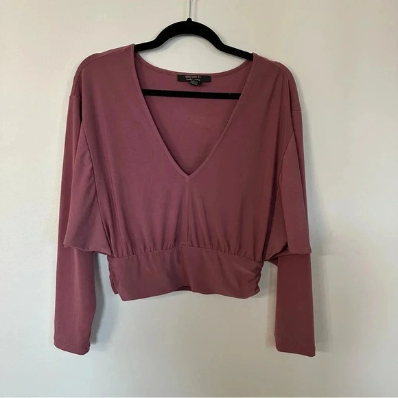 Forever 21 Contemporary Long Dolman Sleeve Maroon V-Neck Cropped Top Size L GUC - Picture 2 of 8